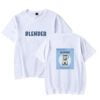 Blender t-shirt merchandise, front and back designs, casual white tee with bold blue text and graphic print, perfect for fans of Blender and quirky fashion statements, high-quality fabric and comfortable fit.