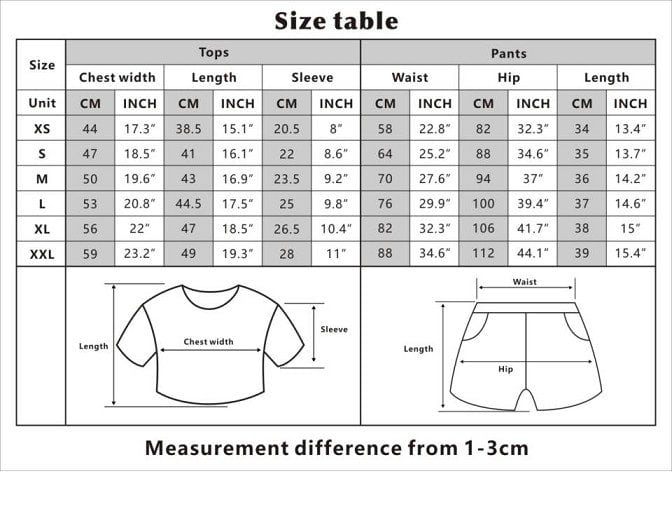 Clothing merch t-shirt size chart digital illustration for apparel online shopping.