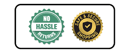 NO HASSLE RETURNS badge with green and white colors, indicating customer-friendly return policy.