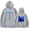 Blender hoodie with front and back design, grey with blue text and silhouette graphic, streetwear fashion sweatshirt for casual wear and fan apparel, unisex style.