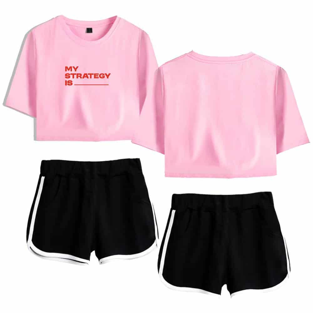 My strategy is _______ t-shirt with black athletic shorts for a sporty casual look.
