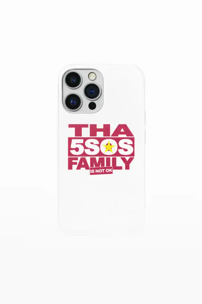 Thao 5SOS family phone case, white with pink and yellow graphic, featuring recognition for 5 Seconds of Summer and family support, perfect for fans of the band.